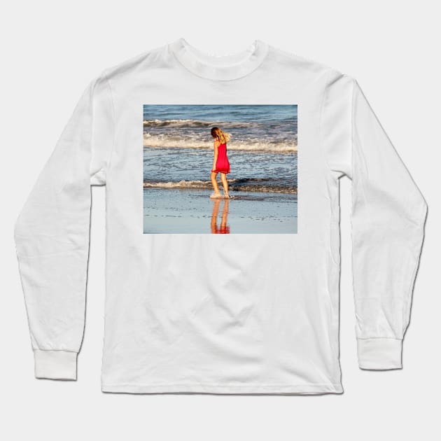 Little Girl On The Beach Long Sleeve T-Shirt by Cynthia48